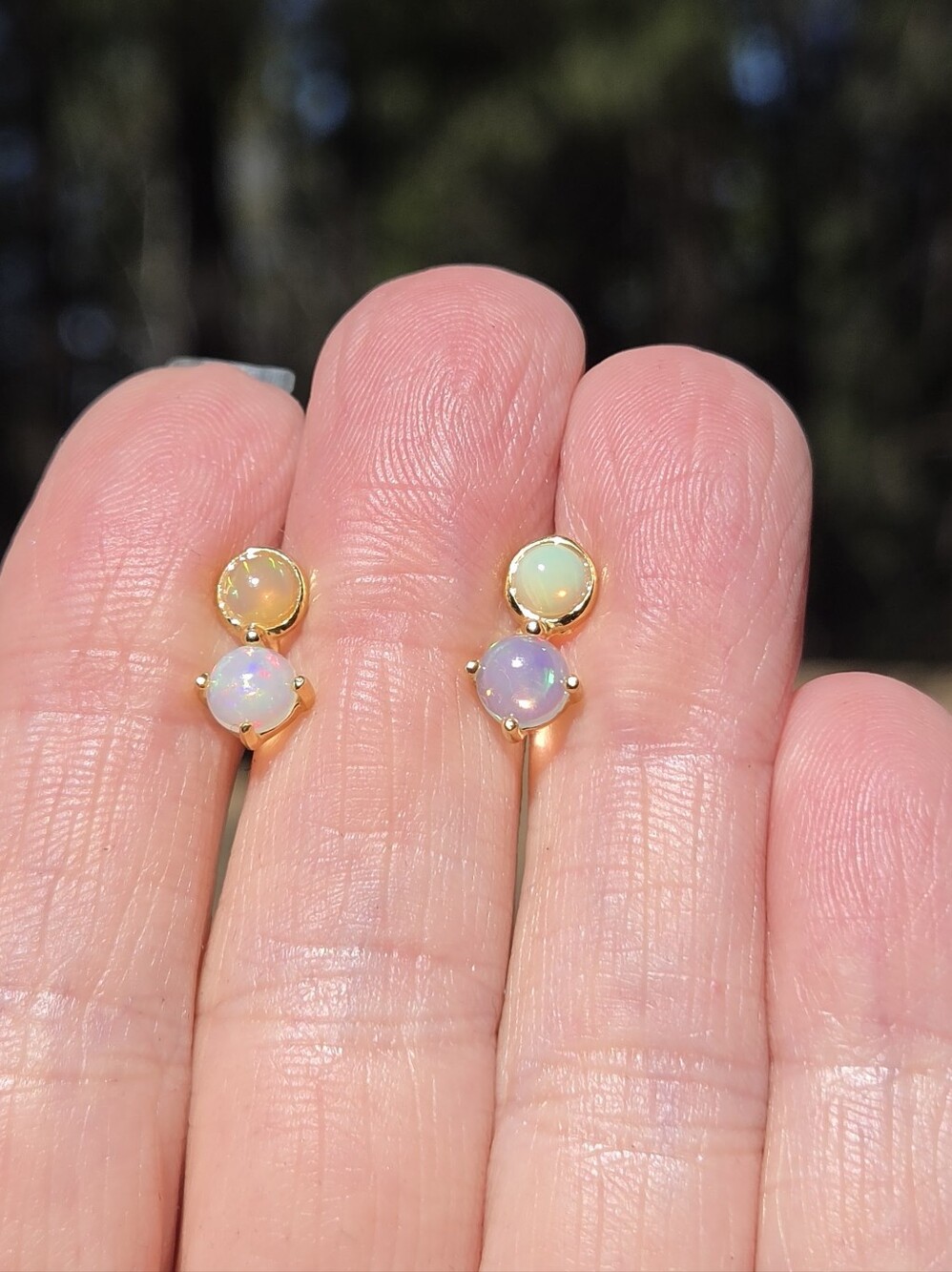 Opal 1k Each Drop Stud Sterling & Gold Earrings - Picture 3 of 10